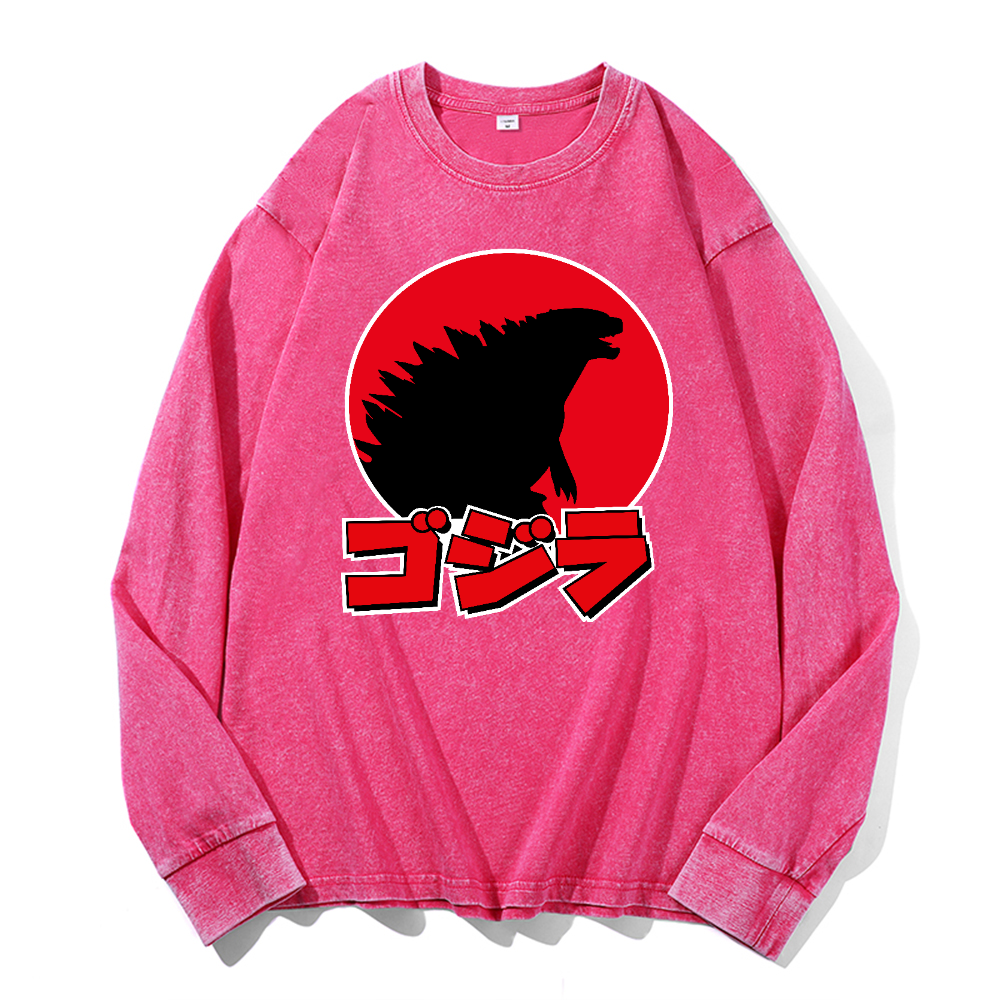 Kaiju Vintage Cotton Wash Crewneck Long-Sleeve T-Shirt