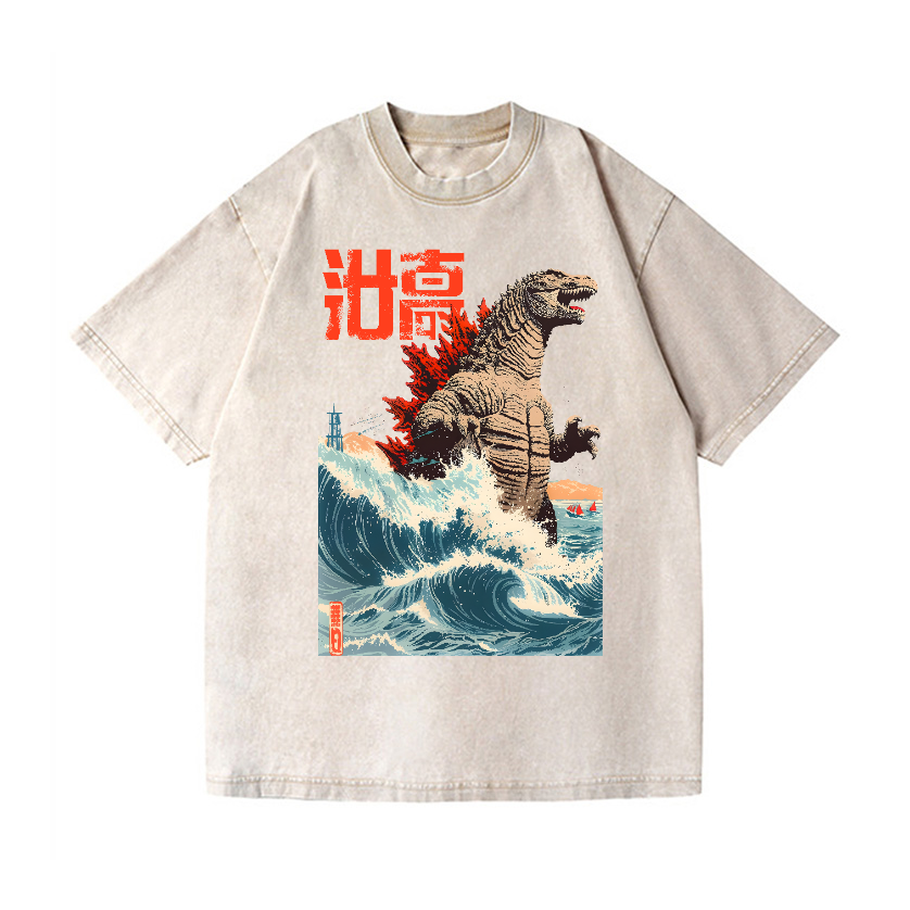 Kaiju Wave Vintage Wash Japanese Design T-Shirt