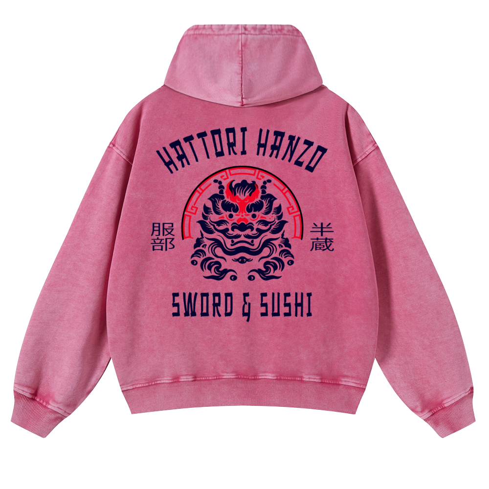 Hattori Hanzo Komainu Vintage Washed Cotton Back Art Hoodie