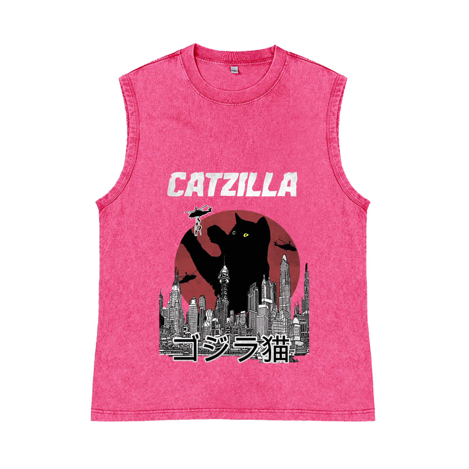 Catzilla Cat Kaiju Pure Cotton Wash-Dyed Sleeveless Tank Top