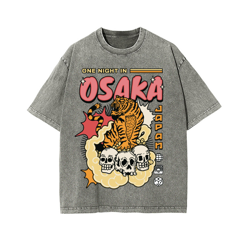 One Night in Osaka Tiger Vintage Wash Japanese Design T-Shirt