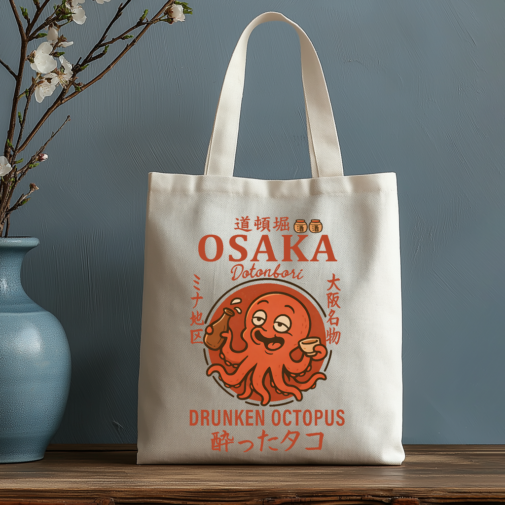 Osaka Dotonbori Drunken Octopus Japanese Style Canvas Tote Bag