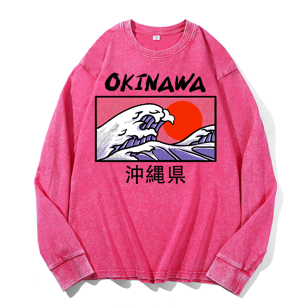 Okinawa Vintage Cotton Wash Crewneck Long-Sleeve T-Shirt