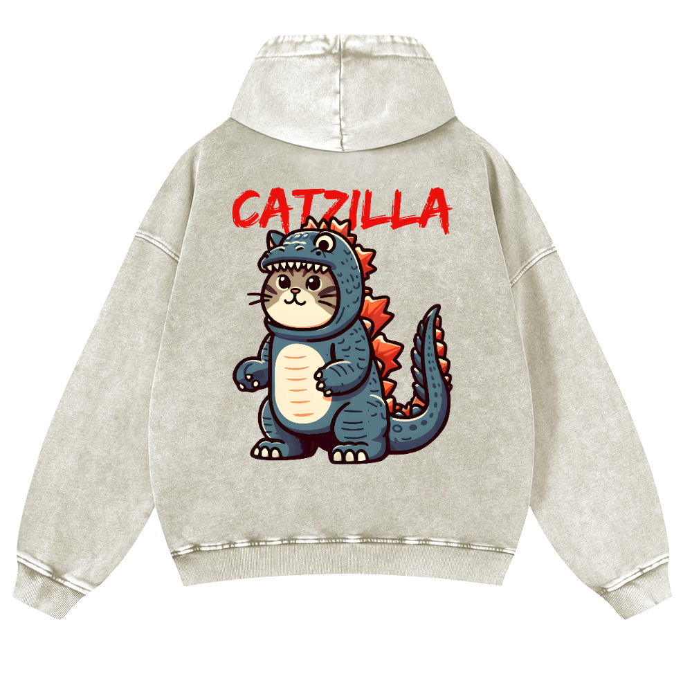 Cat Kaiju Catzilla Vintage Washed Cotton Back Art Hoodie
