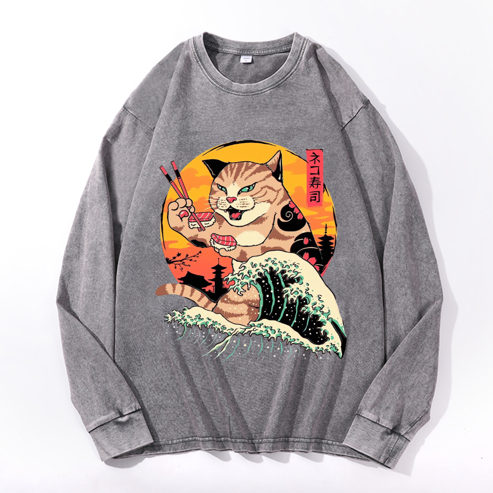 Vintage Cotton Wash Crewneck Long-Sleeve T-Shirt