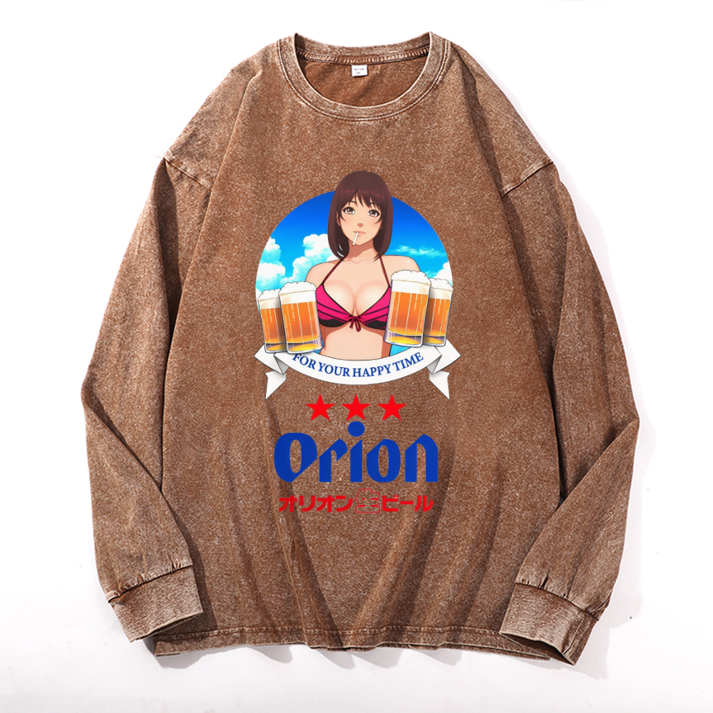 Vintage Cotton Wash Crewneck Long-Sleeve T-Shirt