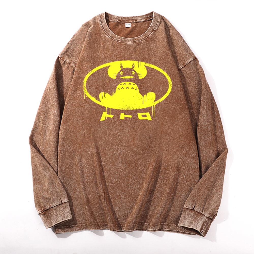 Ghibli Totoro Batman Vintage Cotton Wash Long-sleeve T-shirt