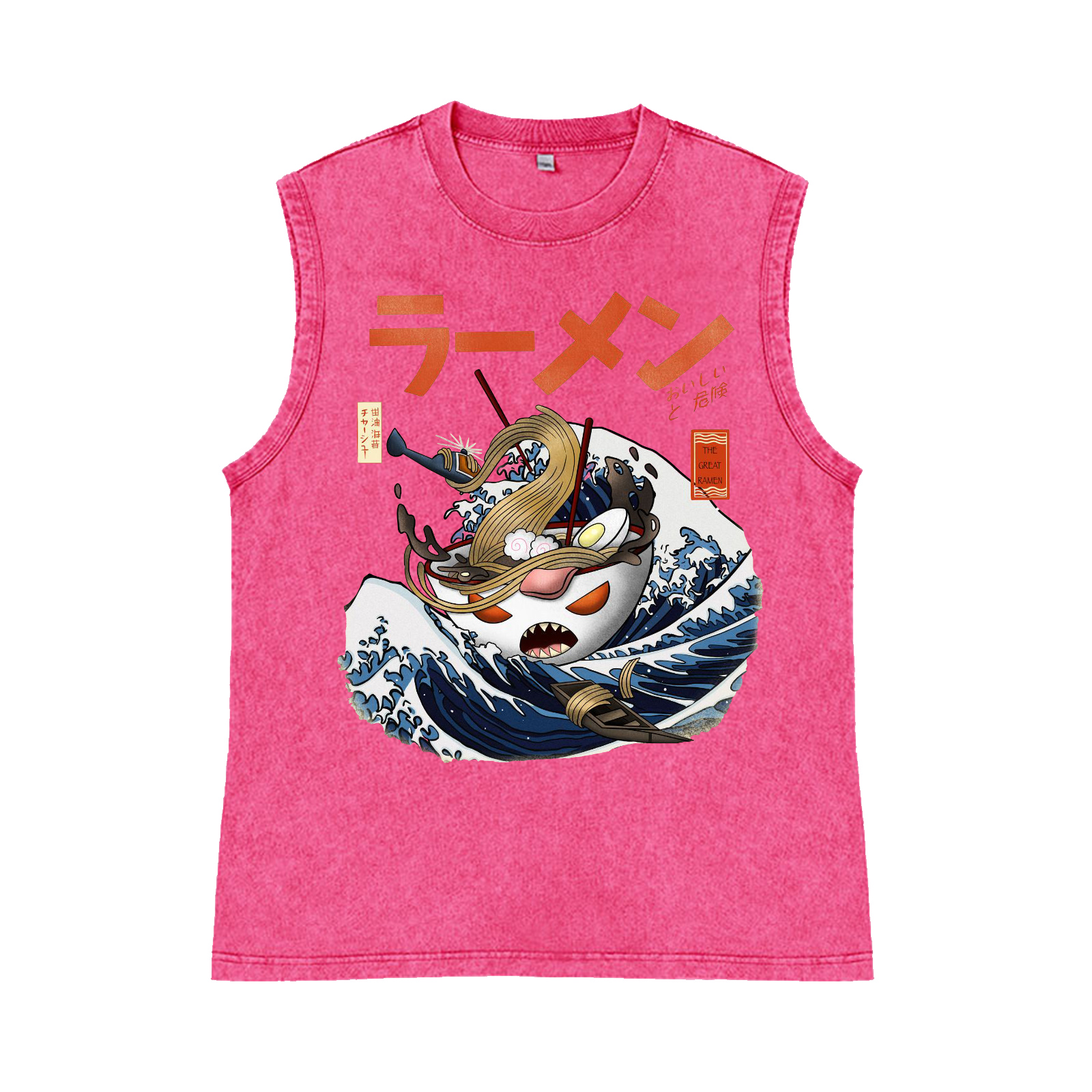 Ramen Wave Pure Cotton Wash-Dyed Sleeveless Tank Top