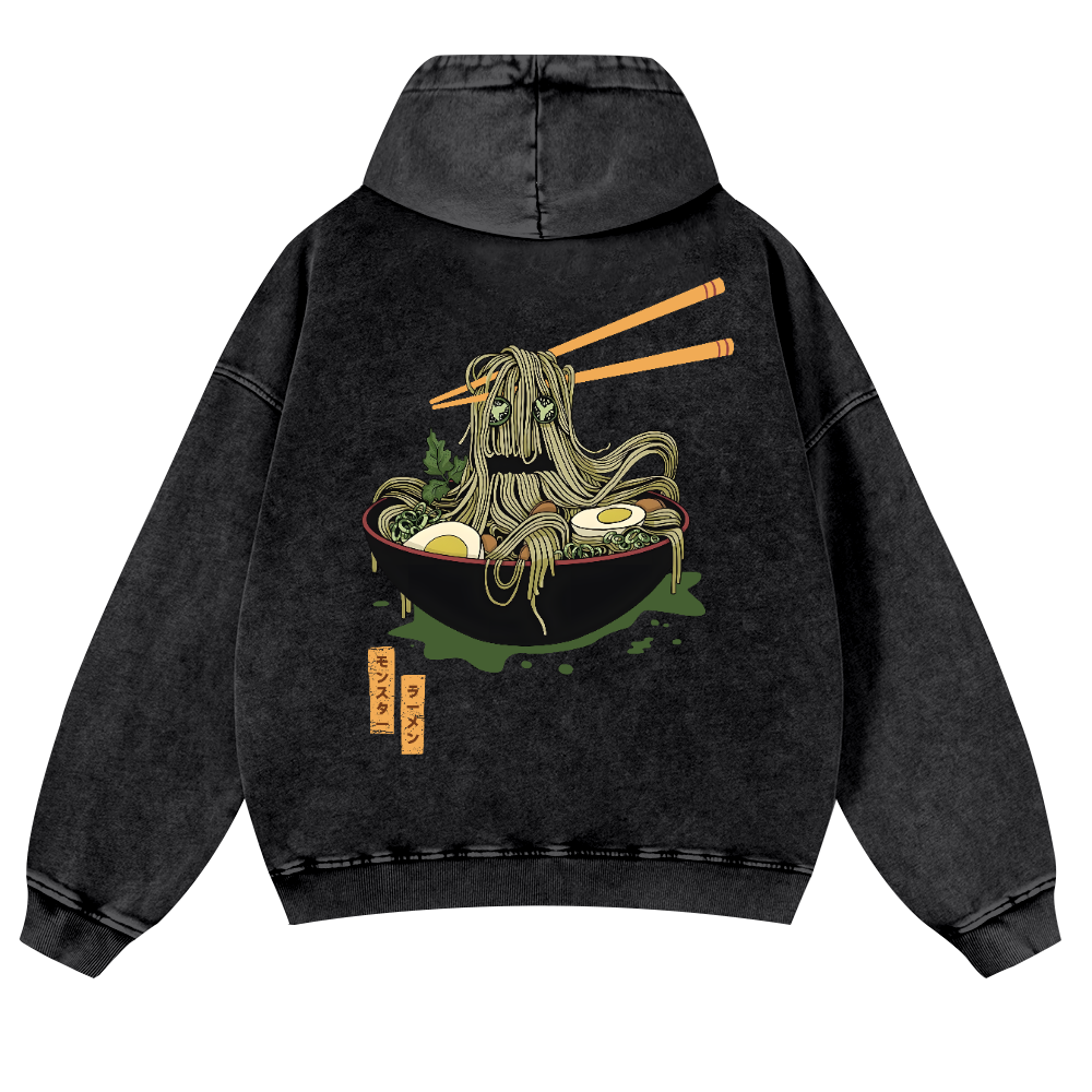 Ramen Monster Vintage Washed Cotton Back Art Hoodie