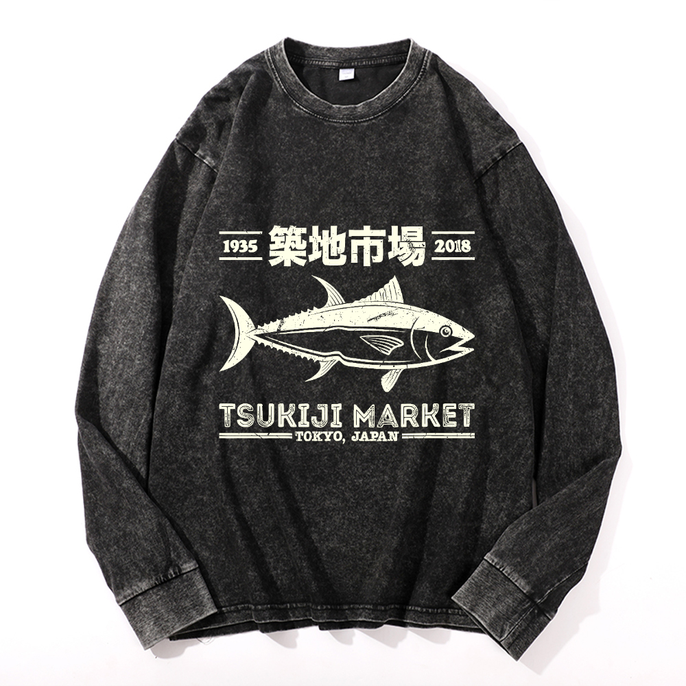 Vintage Cotton Wash Crewneck Long-Sleeve T-Shirt