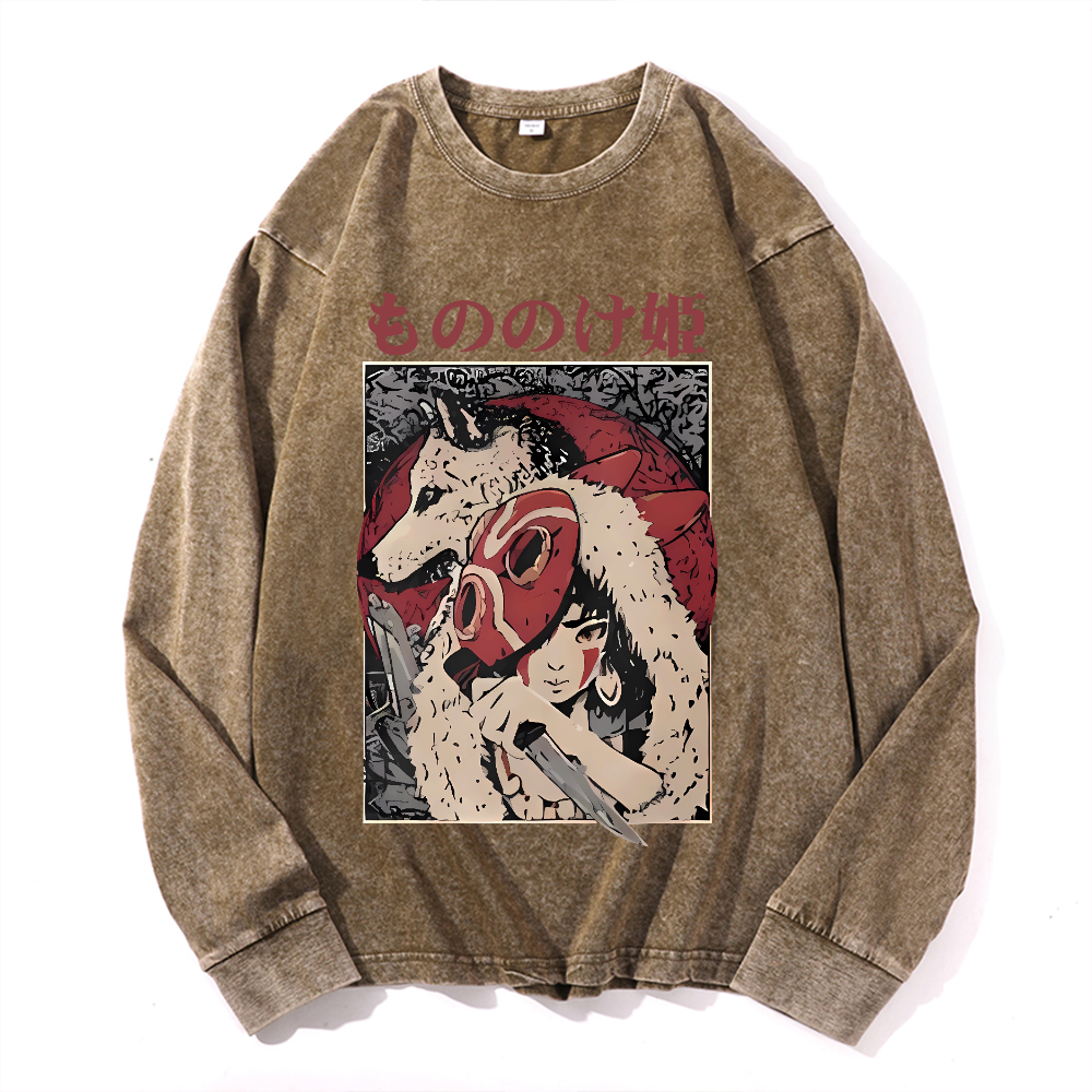 Vintage Cotton Wash Crewneck Long-Sleeve T-Shirt