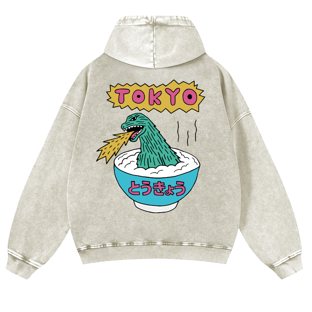 Kaiju The Monster Rice of Tokyo Vintage Washed Cotton Back Art Hoodie