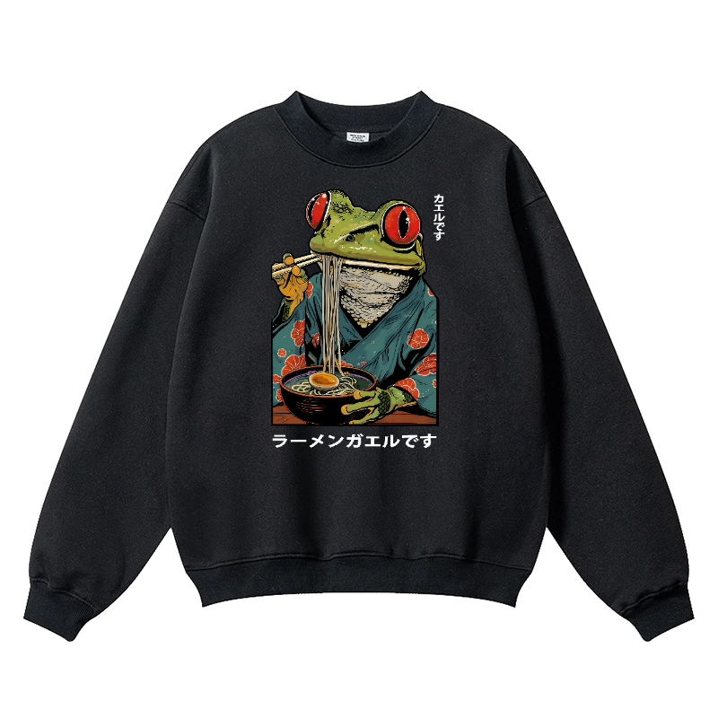 Frog Ramen Vintage Cotton Blend Crewneck Sweatshirt