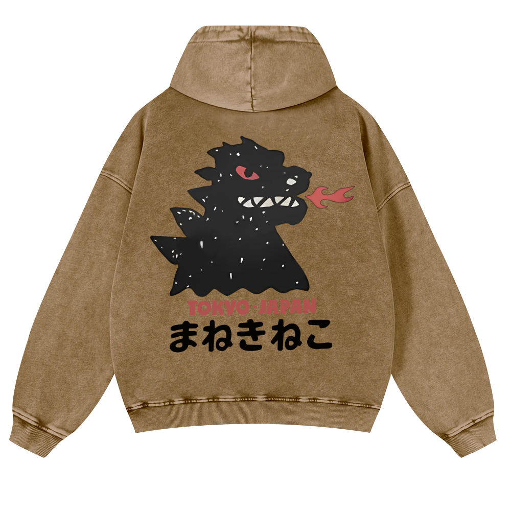 Kaiju Monster Tokyo Japan Vintage Washed Cotton Back Art Hoodie