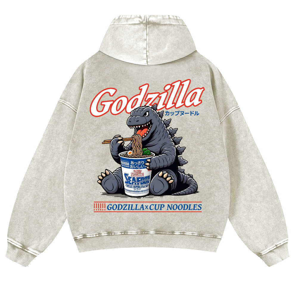 Kaiju Cup Noodles Vintage Washed Cotton Back Art Hoodie