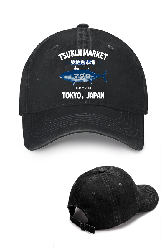 Tsukiji Market Tuna Fish Tokyo Japan Vintage Cotton Cap