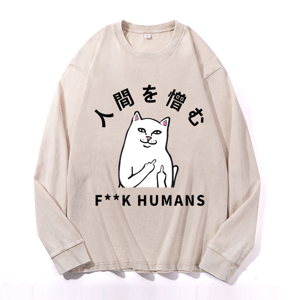 Vintage Cotton Wash Crewneck Long-Sleeve T-Shirt