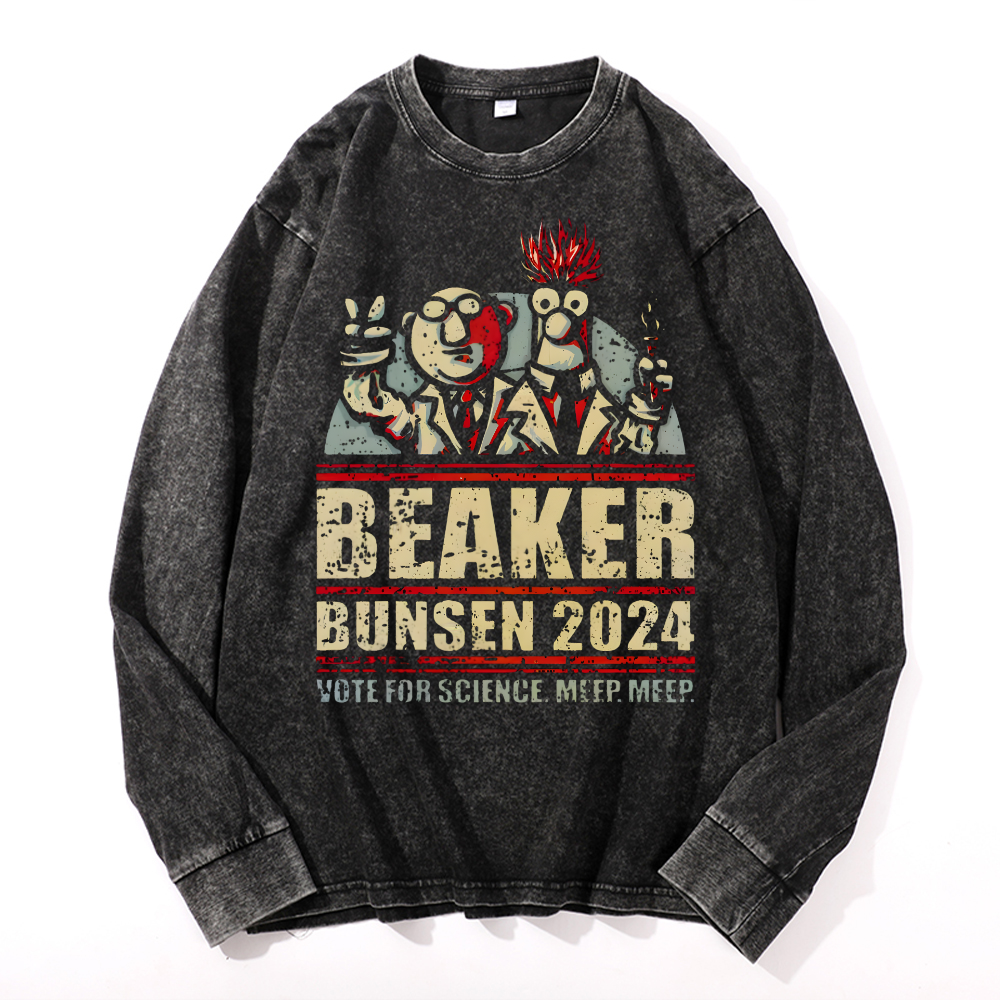 Beaker Bunsen 2024Vintage Cotton Wash Crewneck Long-Sleeve T-Shirt