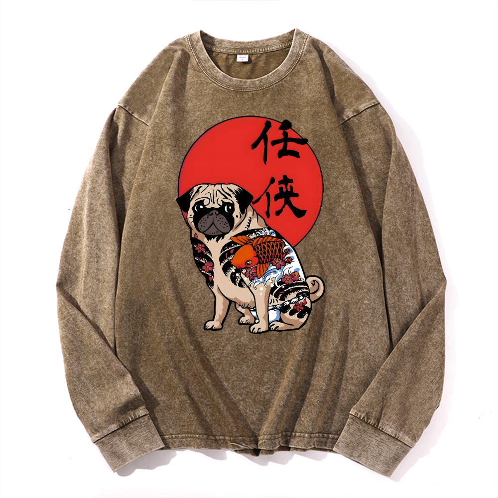 Dog Vintage Cotton Wash Crewneck Long-Sleeve T-Shirt