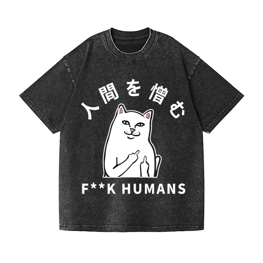 Cat Vintage Wash Japanese Design T-Shirt