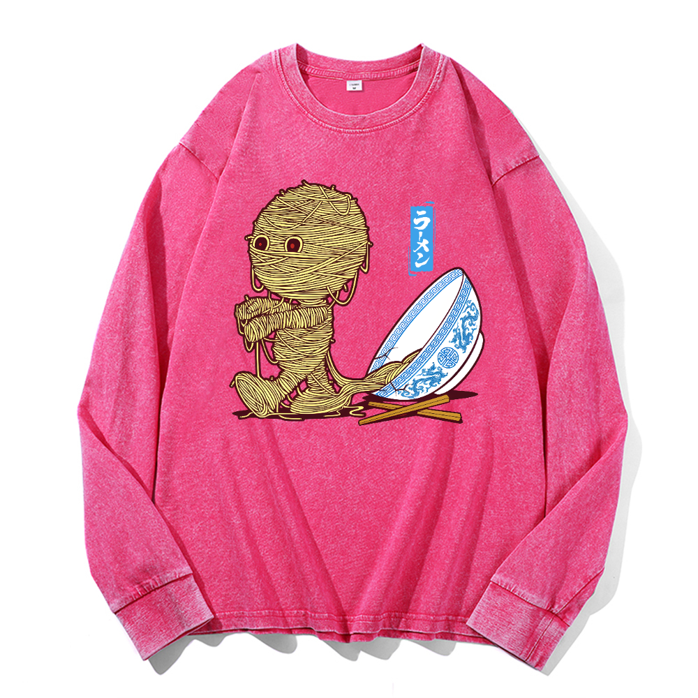 Ramen Yummy Vintage Cotton Wash Crewneck Long-Sleeve T-Shirt