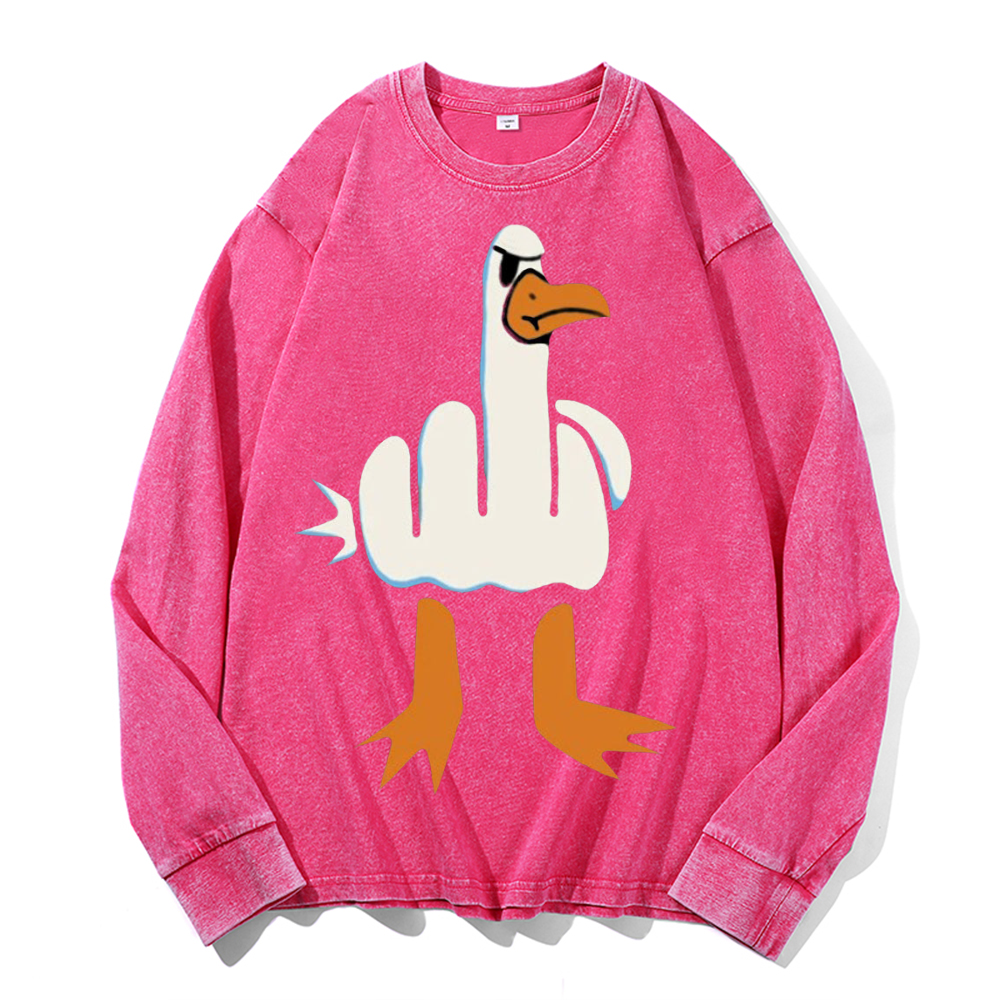 Duck Vintage Cotton Wash Crewneck Long-Sleeve T-Shirt