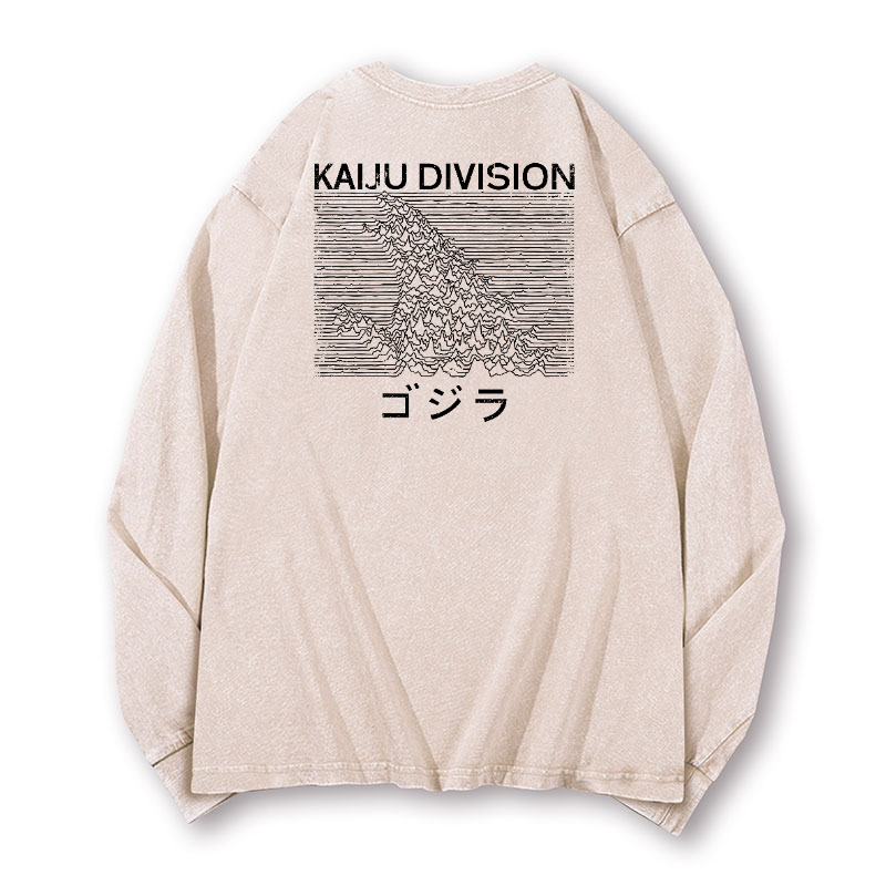 Kaiju Kaiju Monster Division Vintage Washed Cotton Back Art Long-sleeve T-shirt