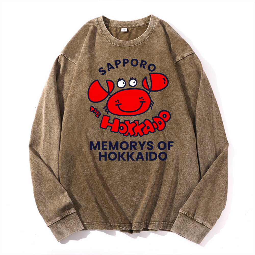Sapporo Vintage Cotton Wash Crewneck Long-Sleeve T-Shirt