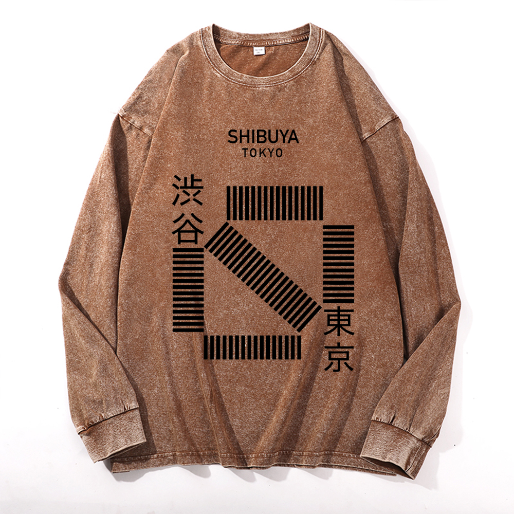 Vintage Cotton Wash Crewneck Long-Sleeve T-Shirt