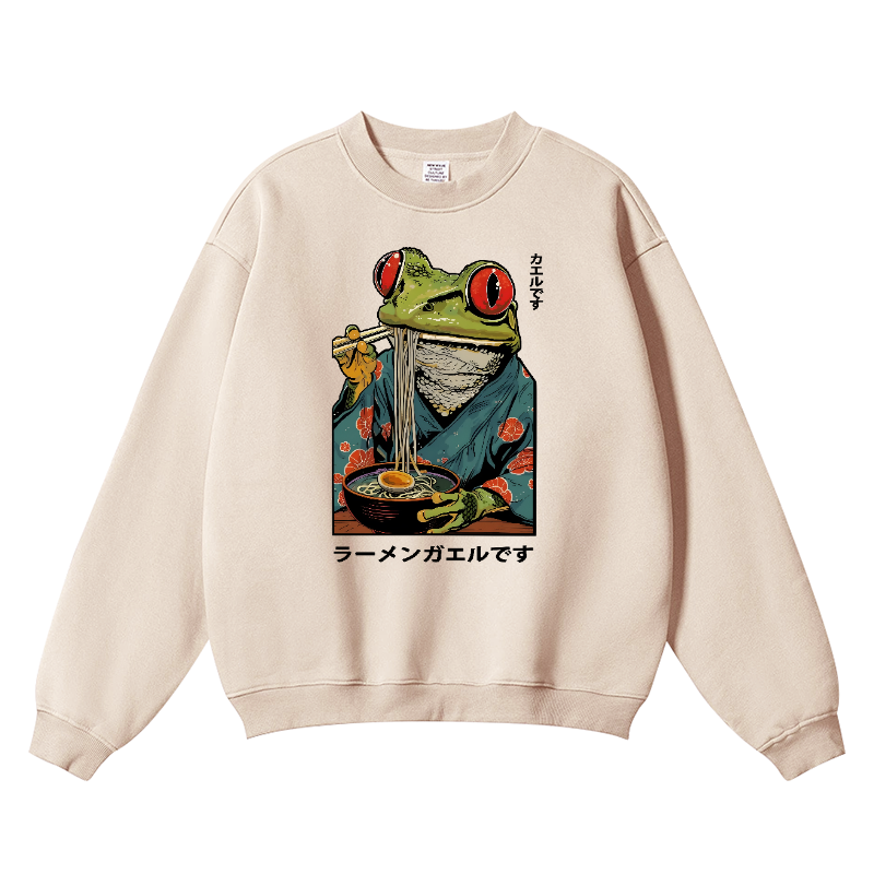 Frog Ramen Vintage Cotton Blend Crewneck Sweatshirt