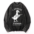 I Choose Violence Duck Vintage Cotton Wash Crewneck Long-Sleeve T-Shirt