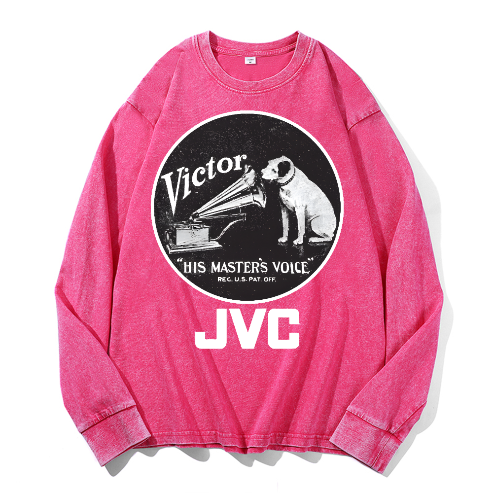 JVC Victor Dog Vintage Cotton Wash Crewneck Long-Sleeve T-Shirt