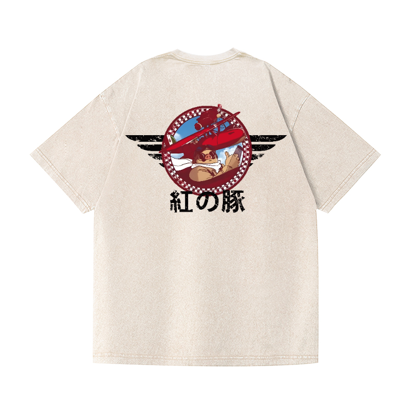 Ghibli Porco Vintage Wash Japanese Design Back Art T-Shirt