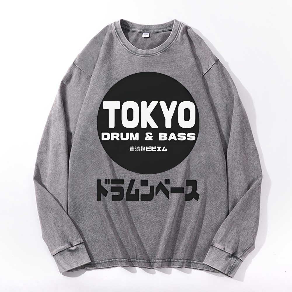 Tokyo Vintage Cotton Wash Crewneck Long-Sleeve T-Shirt