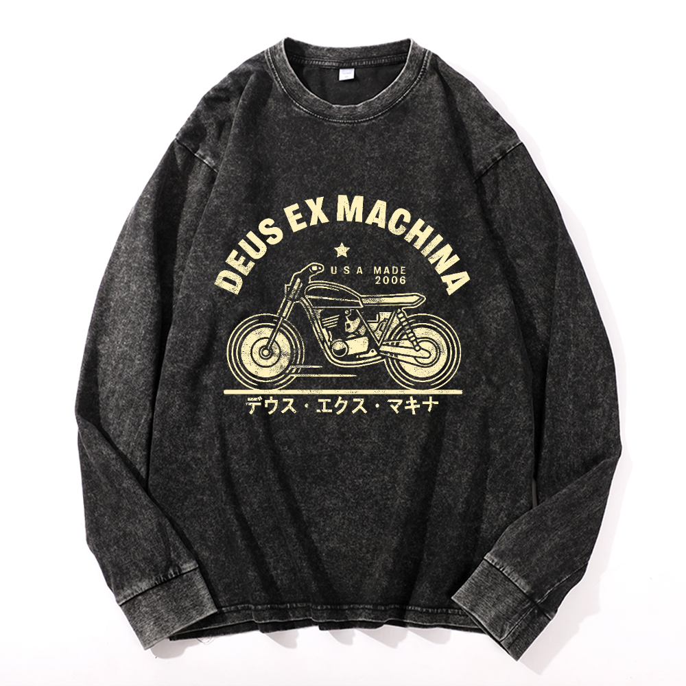 Deux Ex Machina Motorcycle Bike Vintage Cotton Wash Long-sleeve T-shirt