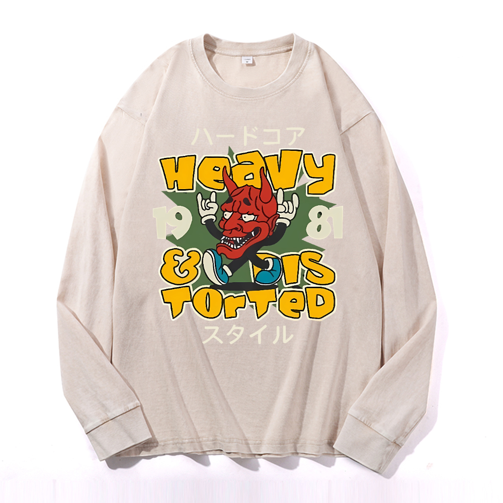 Vintage Cotton Wash Crewneck Long-Sleeve T-Shirt