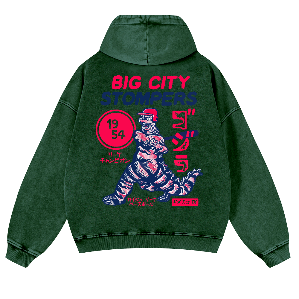 Baseball Kaiju Vintage Washed Cotton Back Art Hoodie