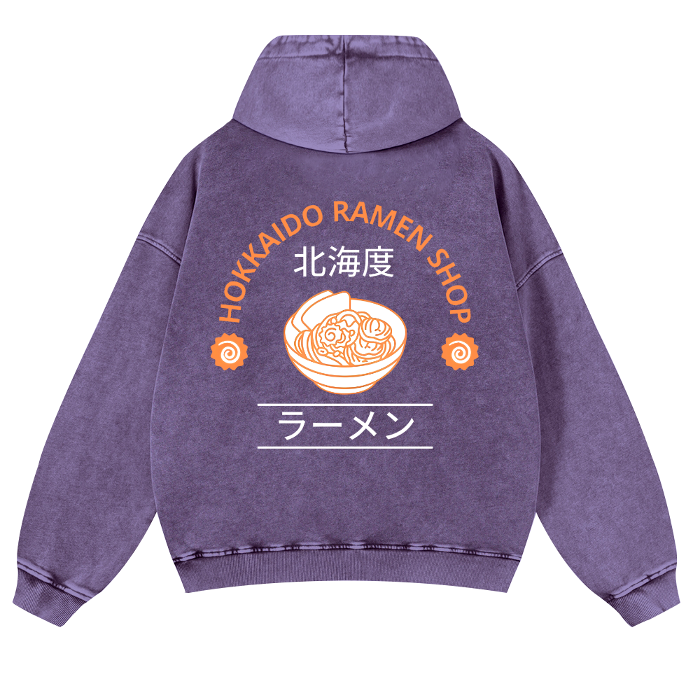 Hokkaido Ramen Shop Vintage Washed Cotton Back Art Hoodie