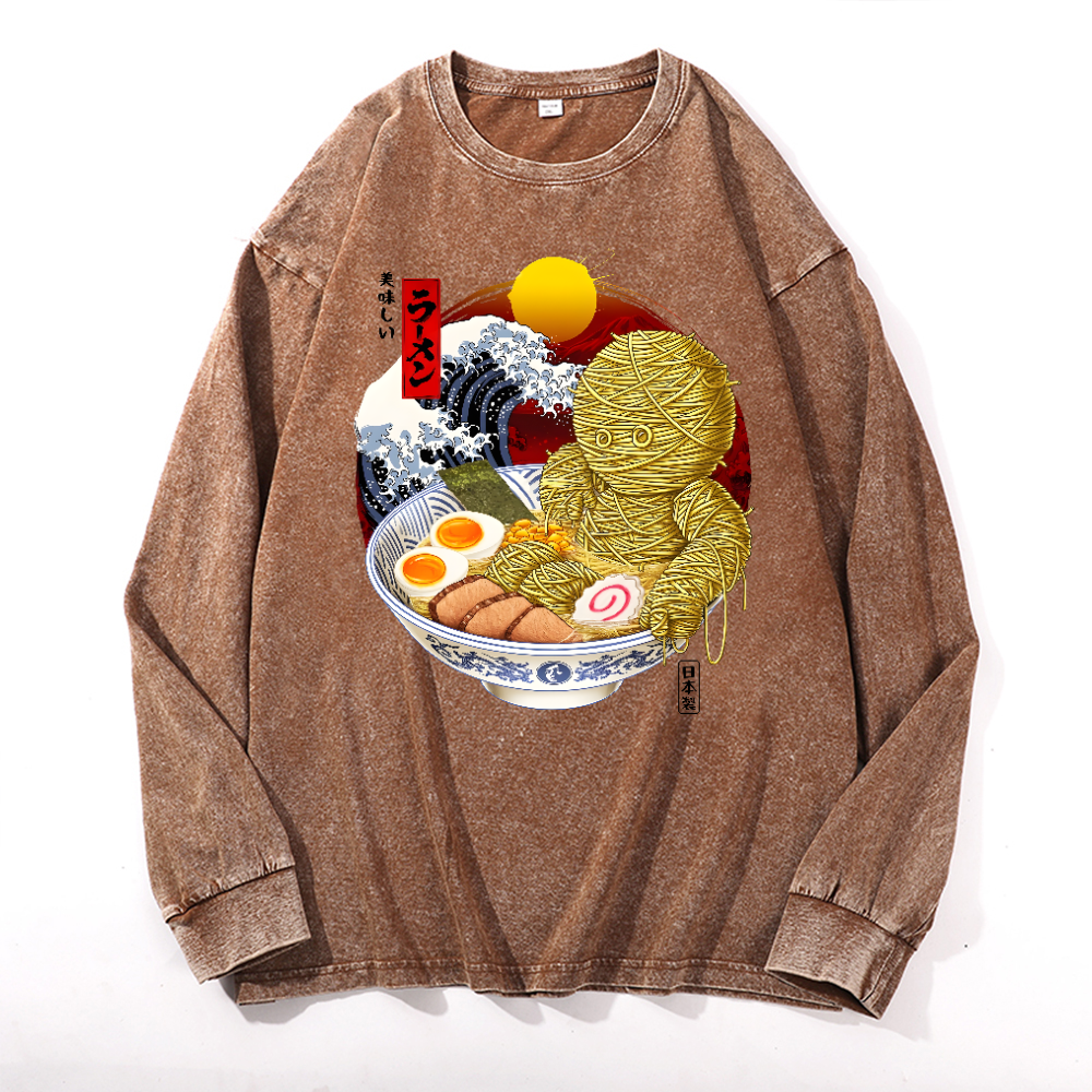 Ramen Yummy Vintage Cotton Wash Crewneck Long-Sleeve T-Shirt
