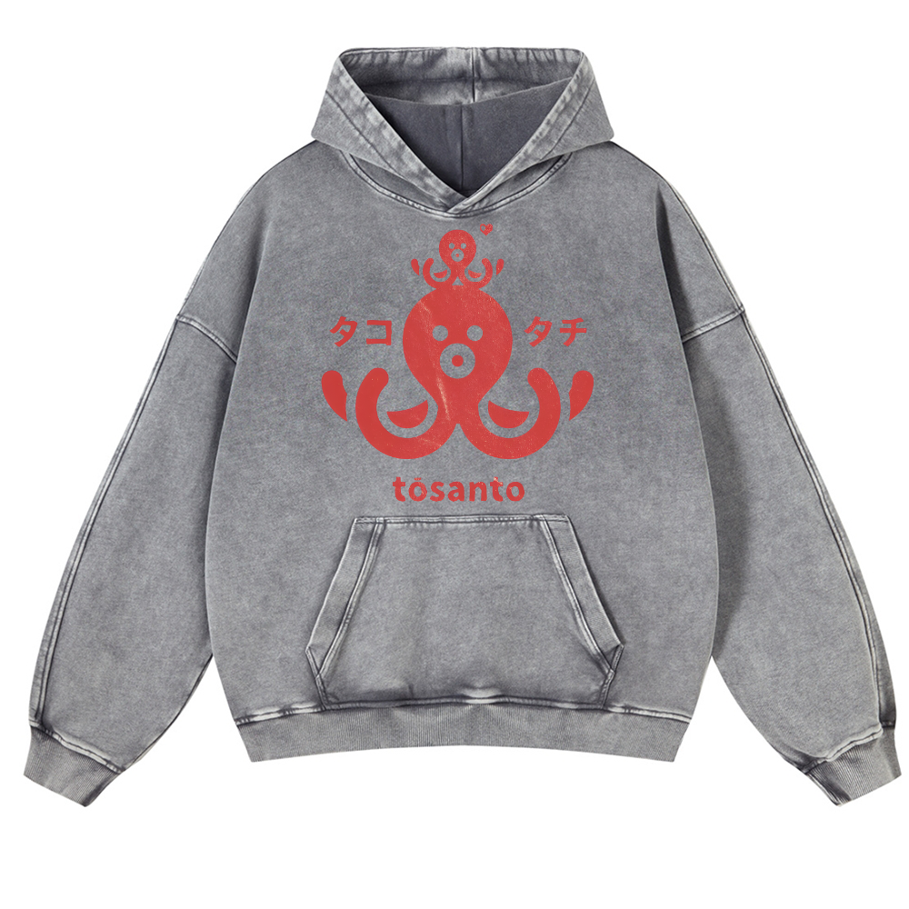 Octopus Vintage Washed Thick Cotton Hoodie