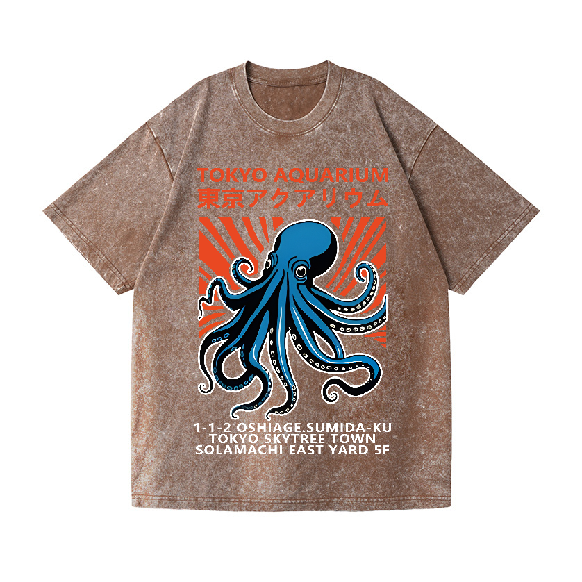 Tokyo Aquarium Octopus Vintage Wash Japanese Design T-Shirt