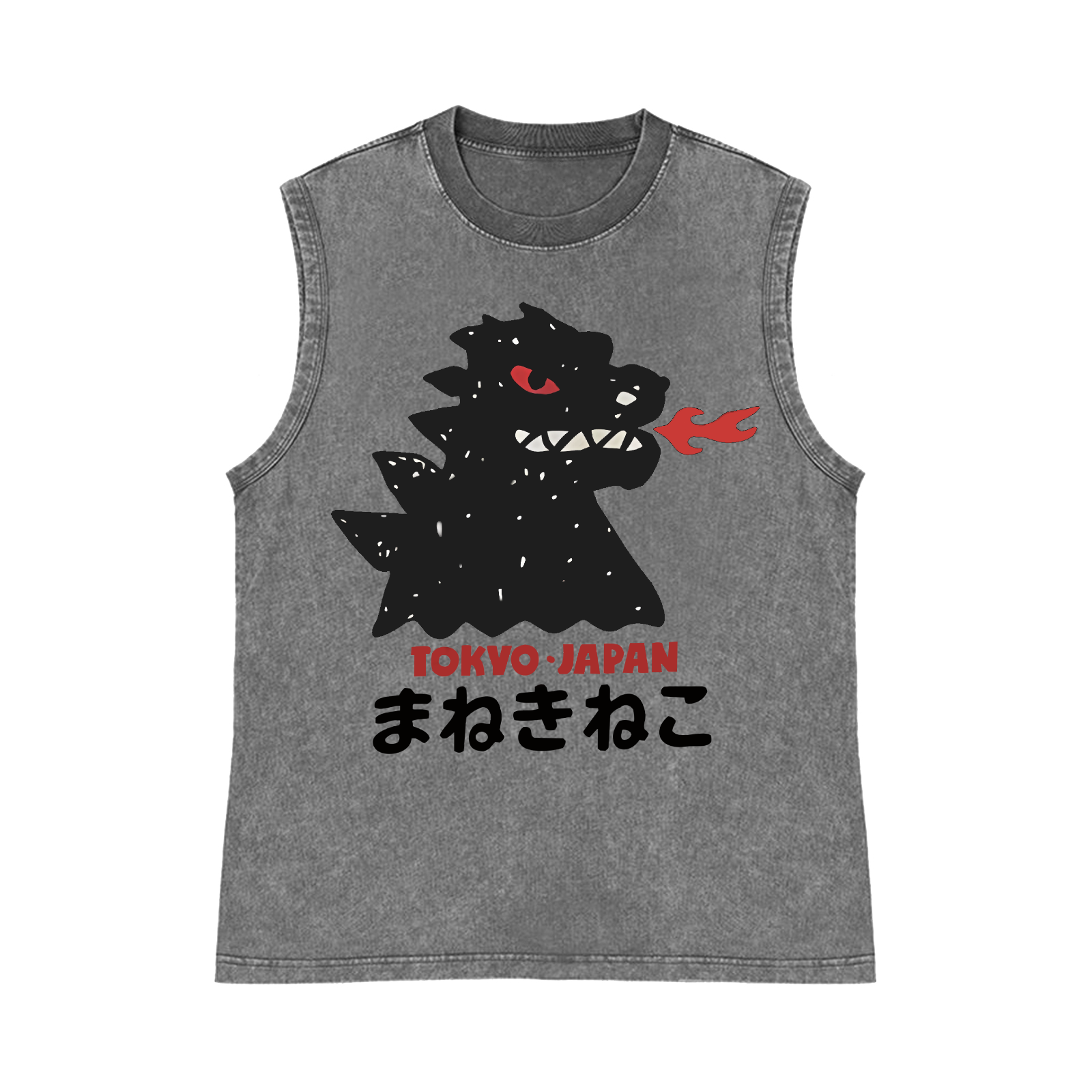Kaiju Monster Tokyo Japan Pure Cotton Wash-Dyed Sleeveless Tank Top