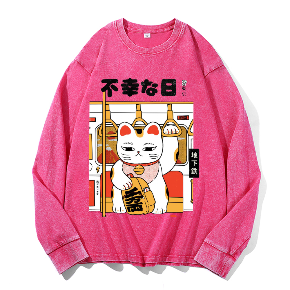 Unlucky Day Vintage Cotton Wash Crewneck Long-Sleeve T-Shirt