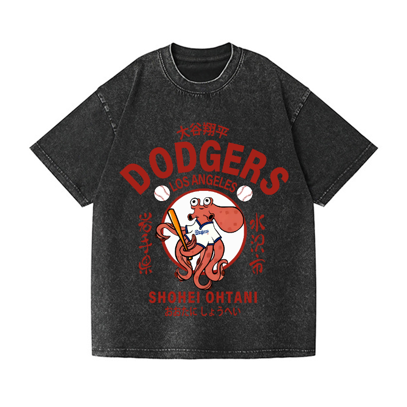 Dodgers Octopus Baseball 17 Vintage Wash Japanese Design T-Shirt