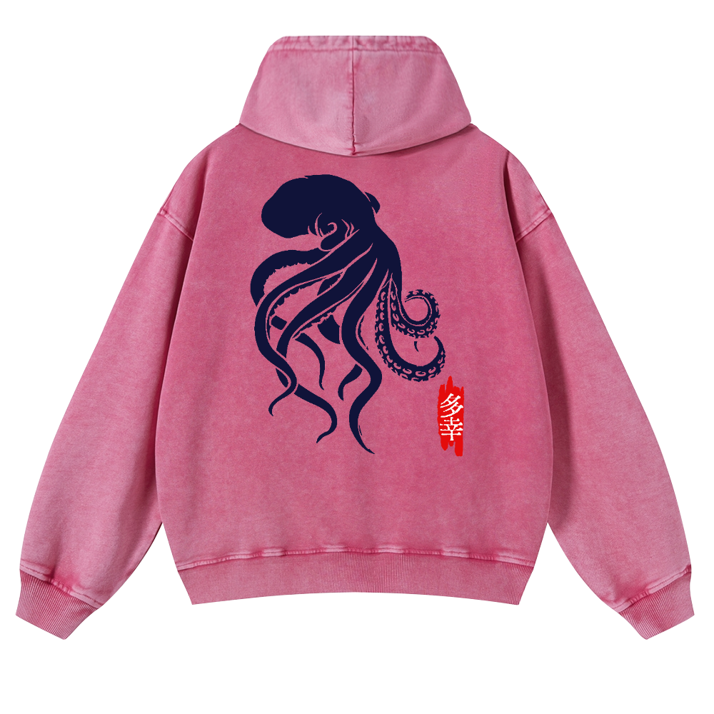 Octopus Vintage Washed Cotton Back Art Hoodie