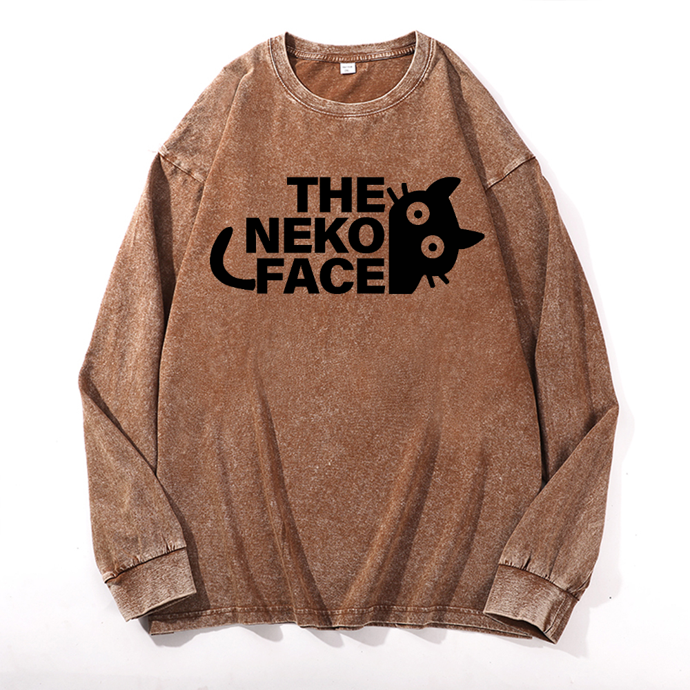 The Neko Face Vintage Cotton Wash Long-sleeve T-shirt