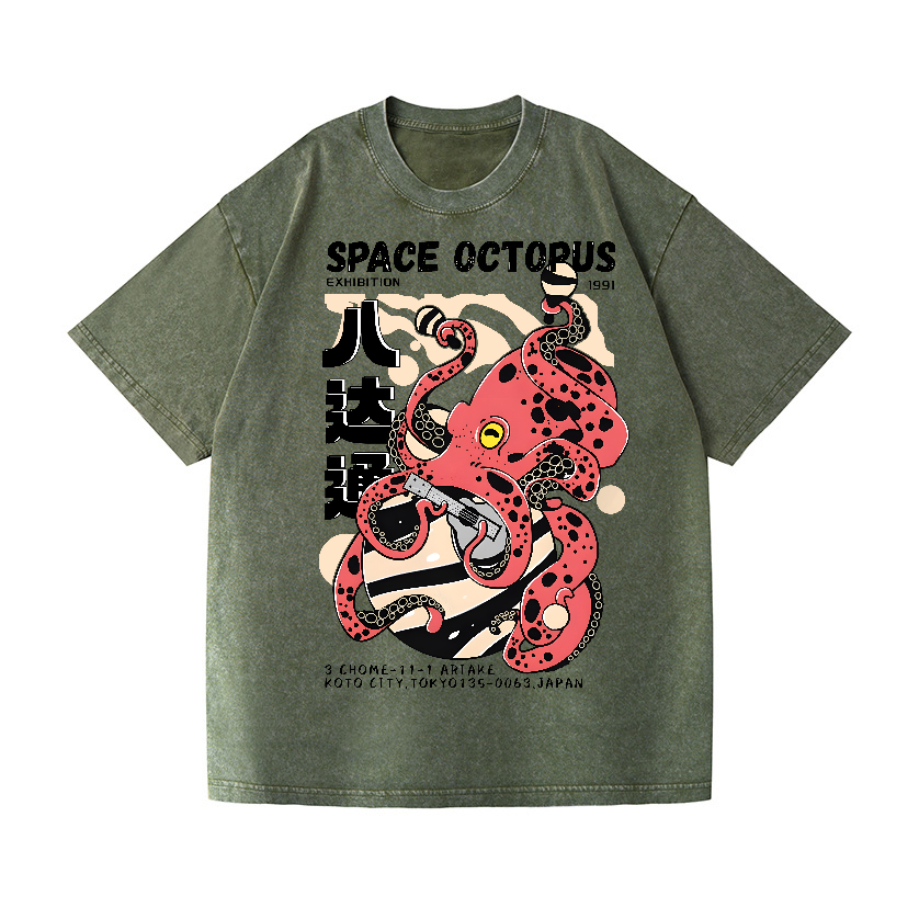 Space Octopus Vintage Wash Japanese Design T-Shirt