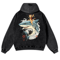 Cat Shark Vintage Washed Cotton Back Art Hoodie