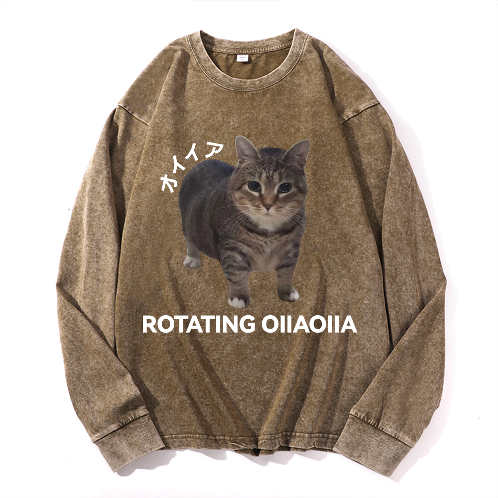 OIIA Cat Vintage Cotton Wash Long-sleeve T-shirt