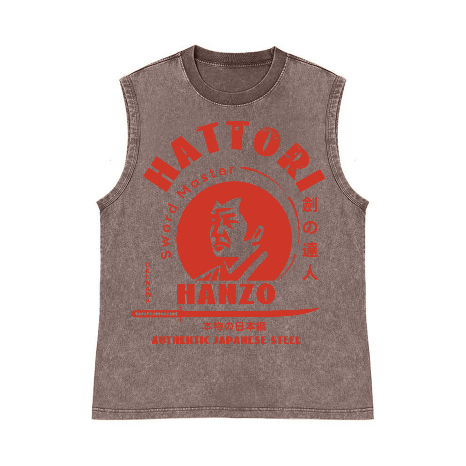 Okinawa Hattori Hanzo Pure Cotton Wash-Dyed Sleeveless Tank Top